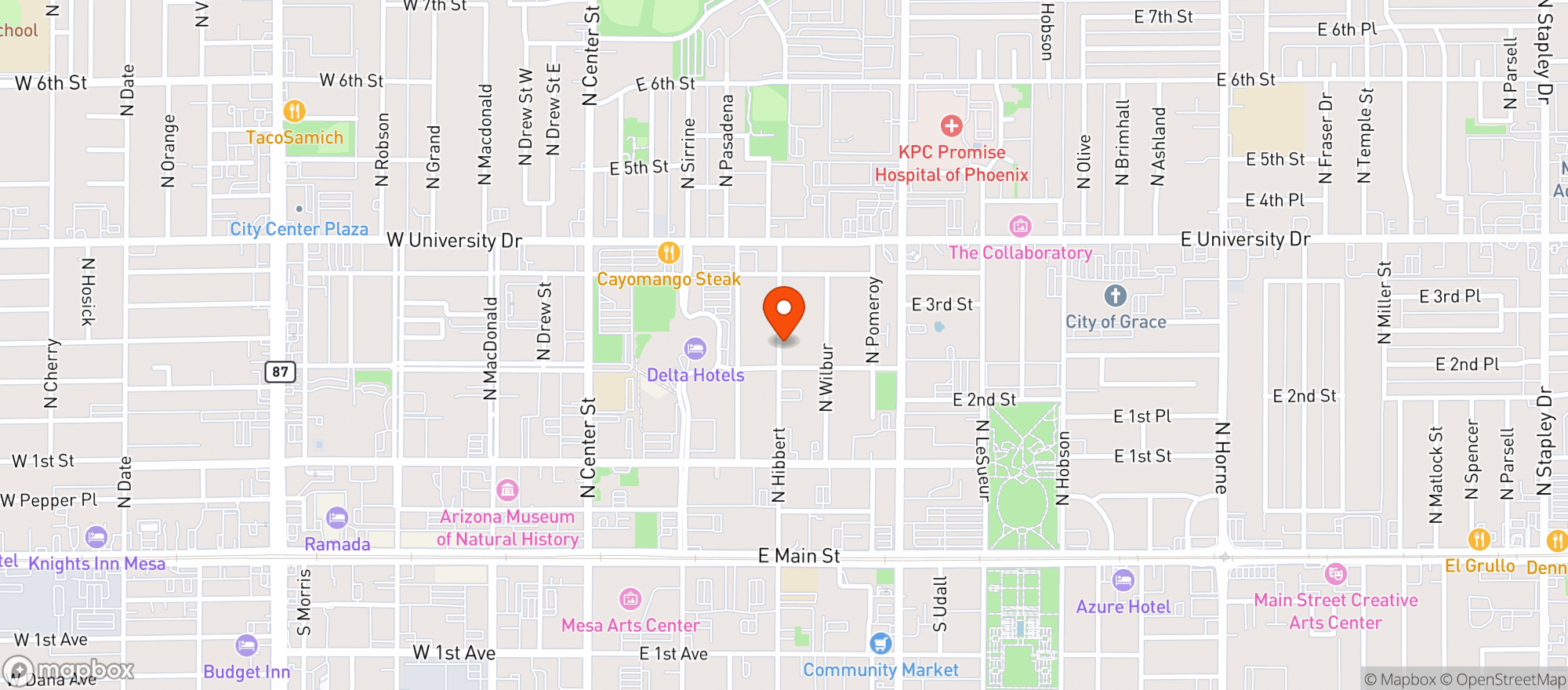 Map showing BevMo - Mesa - Hibbert