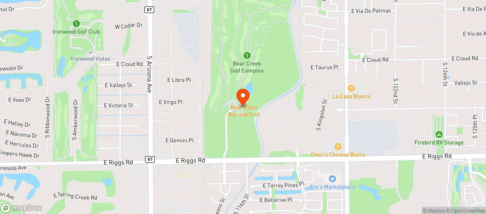 Map showing Bear Creek Golf Course