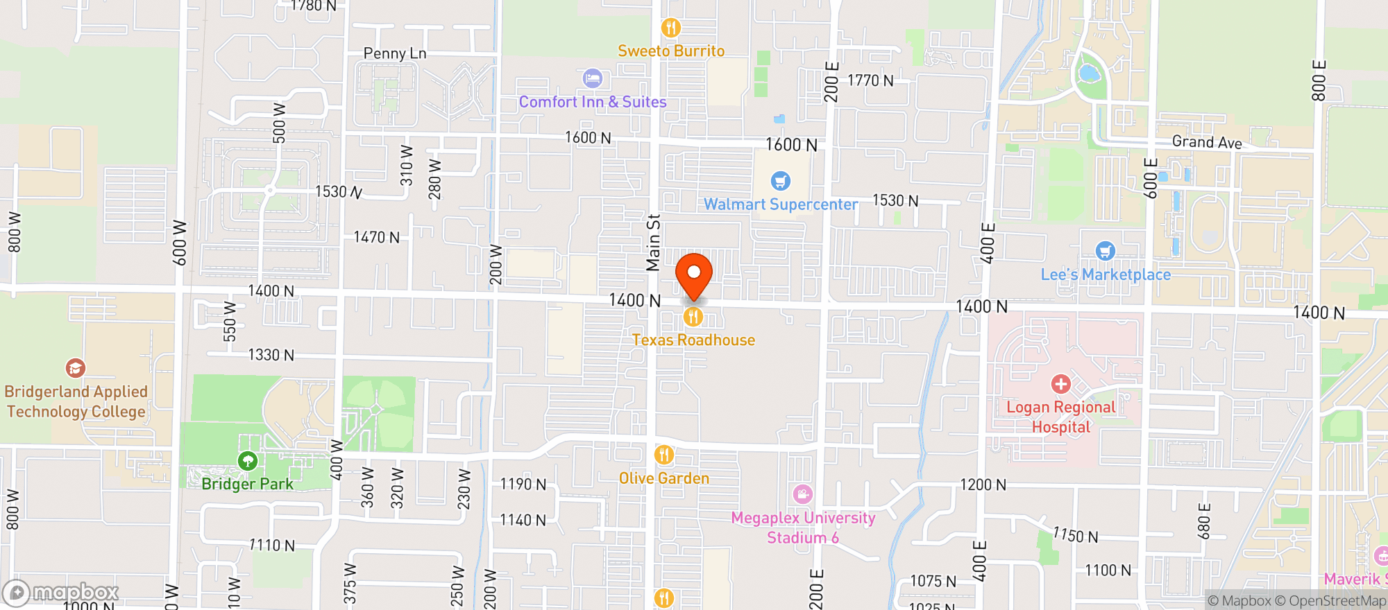 Map showing Texas Roadhouse