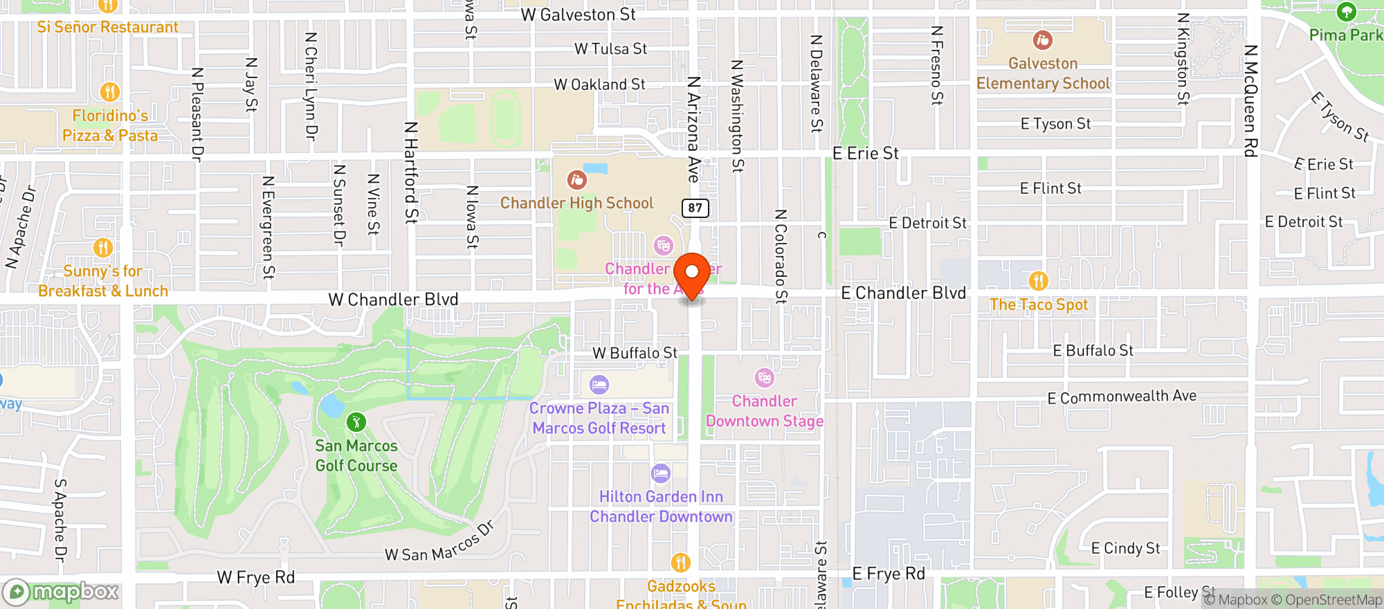 Map showing Downtown Chandler Steakhouse