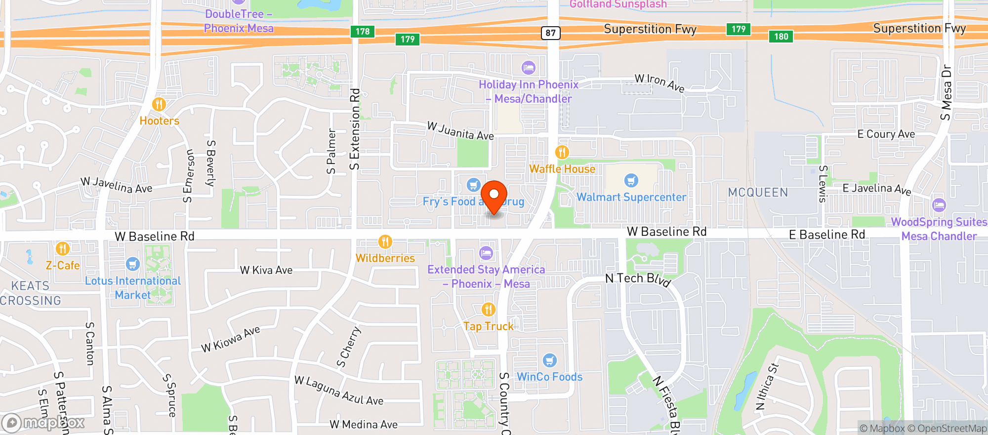 Map showing Draft Sports Grill