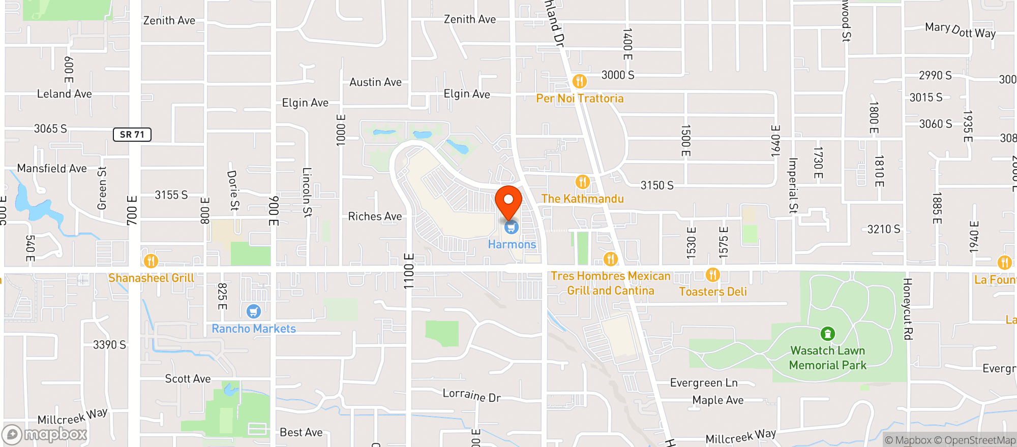 Map showing Harmons Neighborhood Grocer