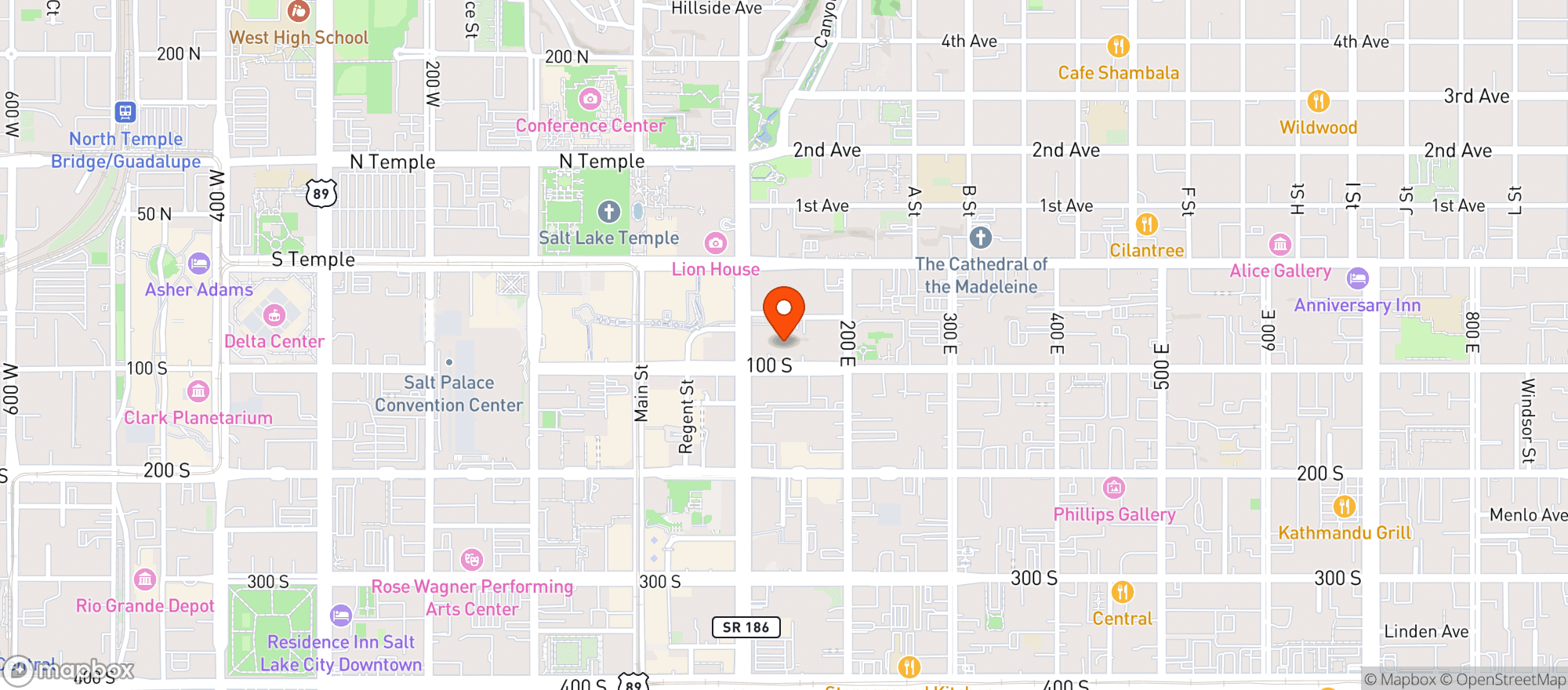 Map showing Harmons Grocery - City Creek