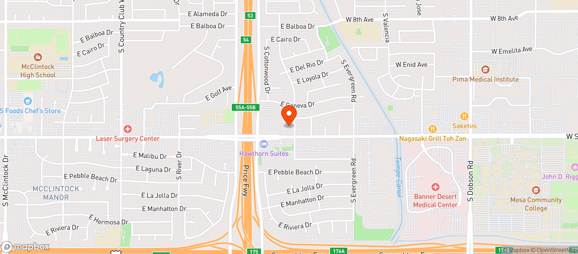 Map showing Manuels Mexican Restaurant