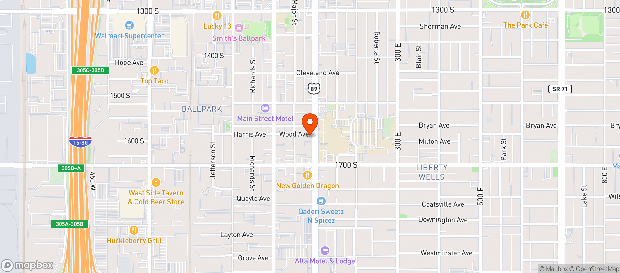 Map showing Aces High Saloon