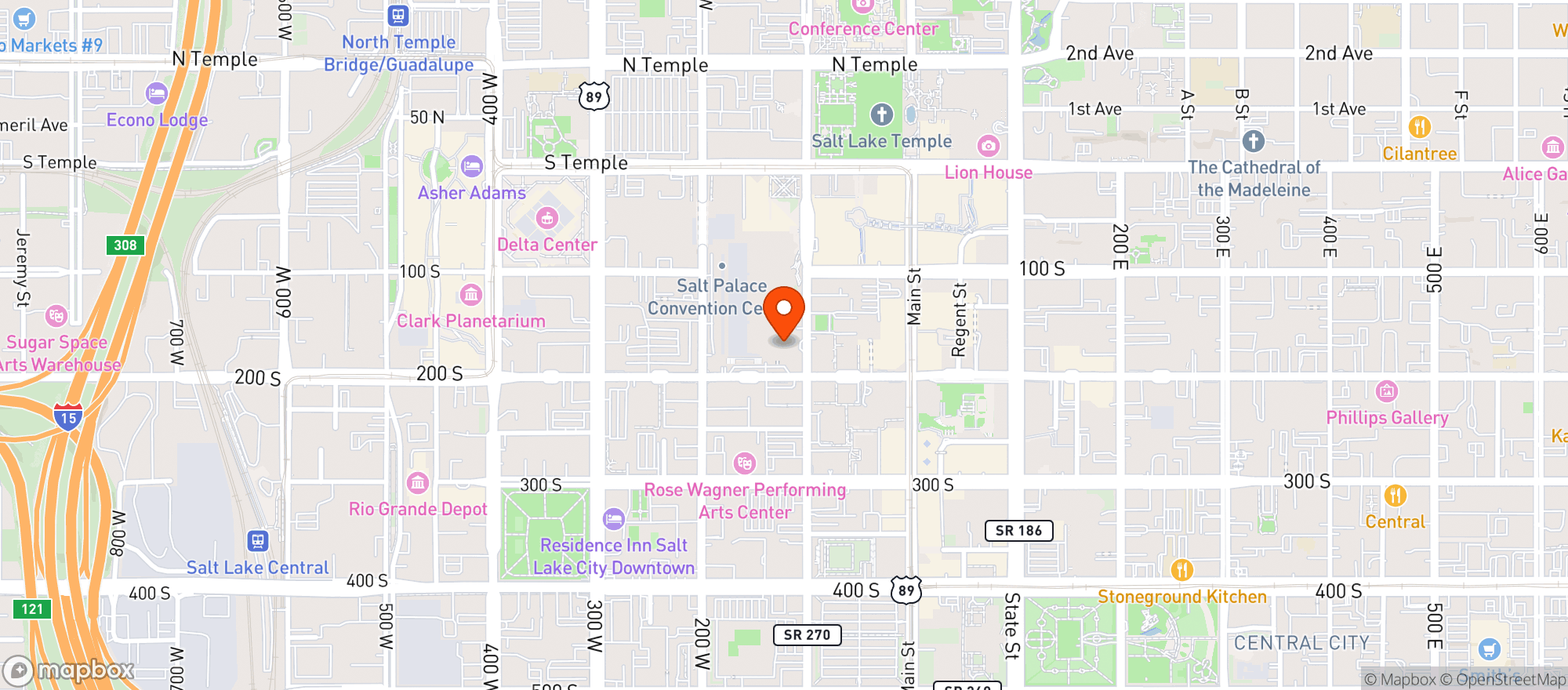 Map showing Hyatt Regency Salt Lake City