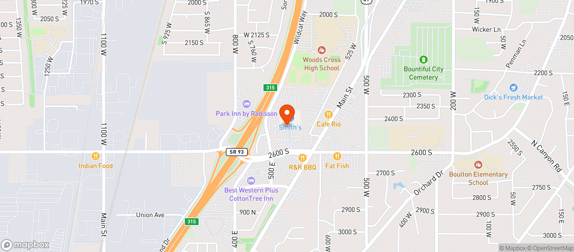 Map showing Smiths Food & Drug (706) - 00093 - Woods Cross Smiths