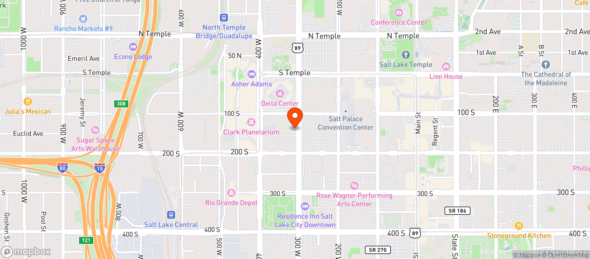Map showing The Break Sports Grill