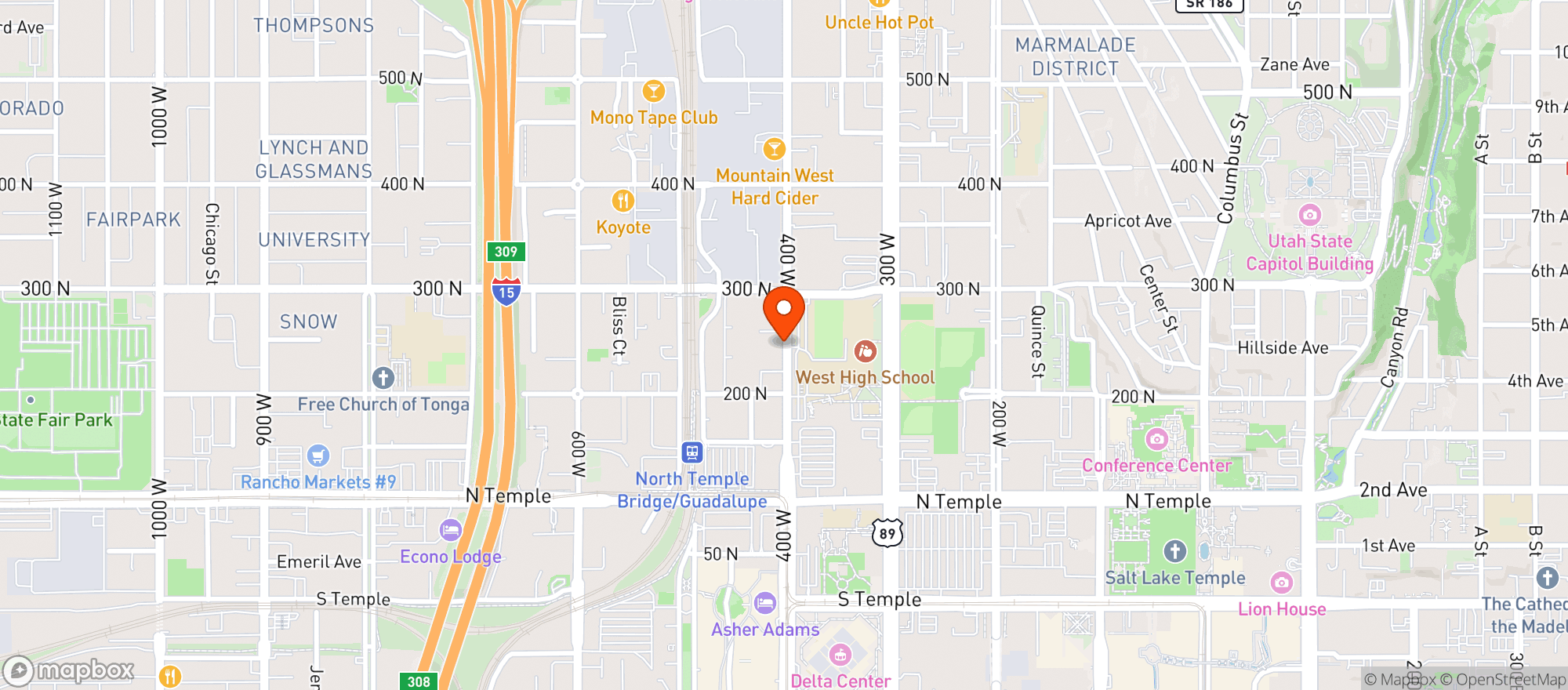 Map showing Lee S Market At 4th West