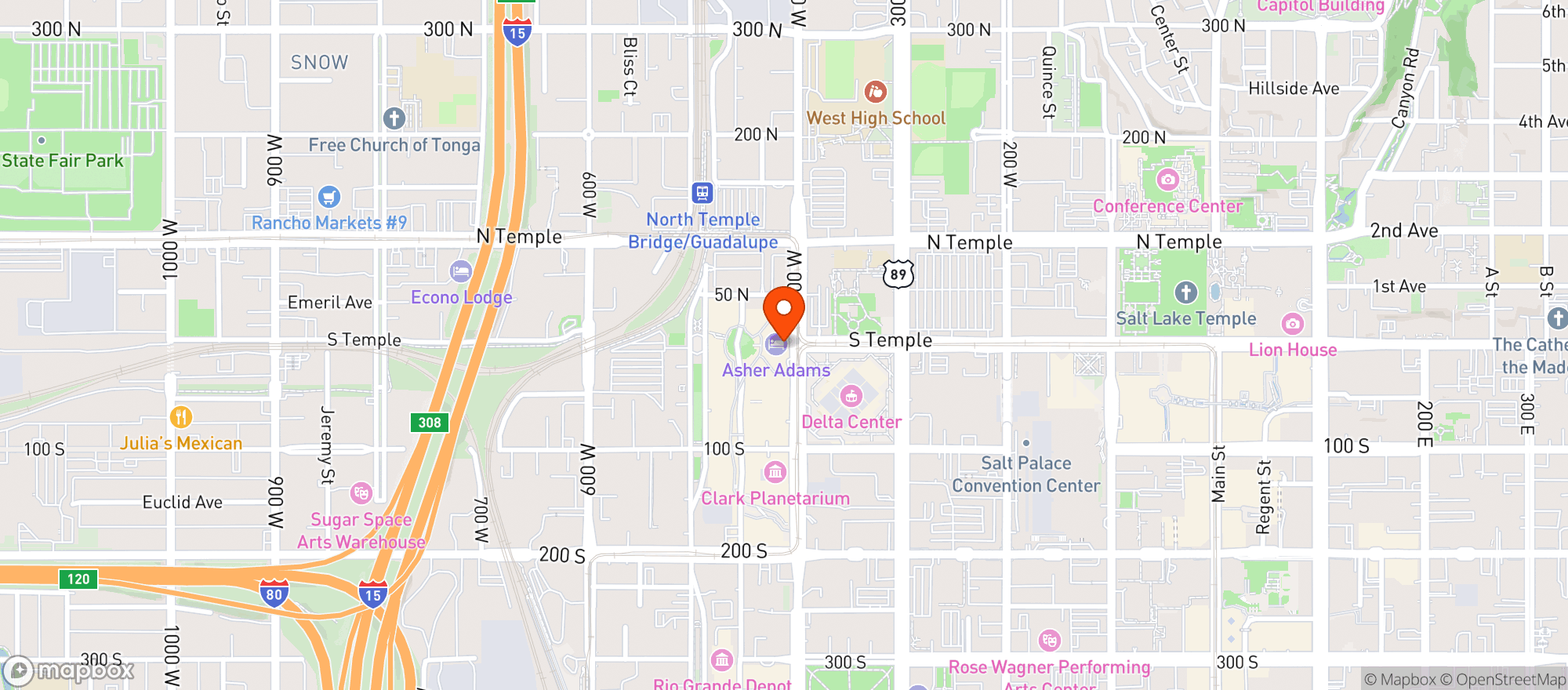 Map showing Asher Adams Hotel