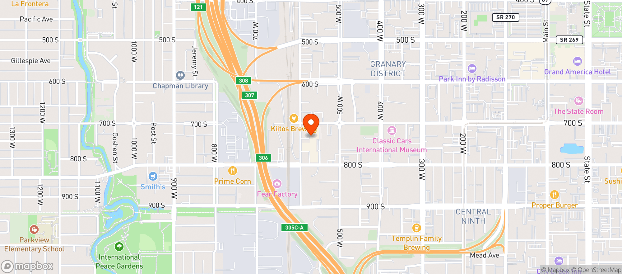 Map showing Woodbine Food Hall & Rooftop Bar