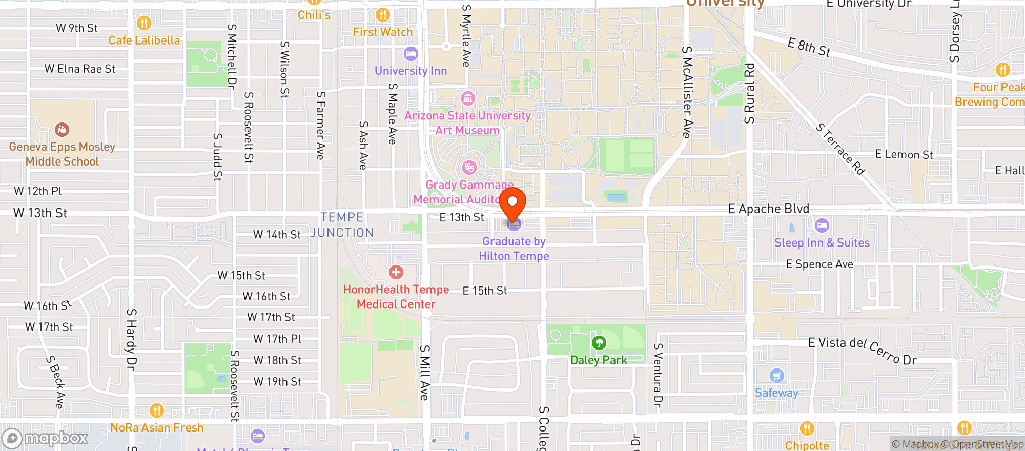 Map showing Graduate Hotel