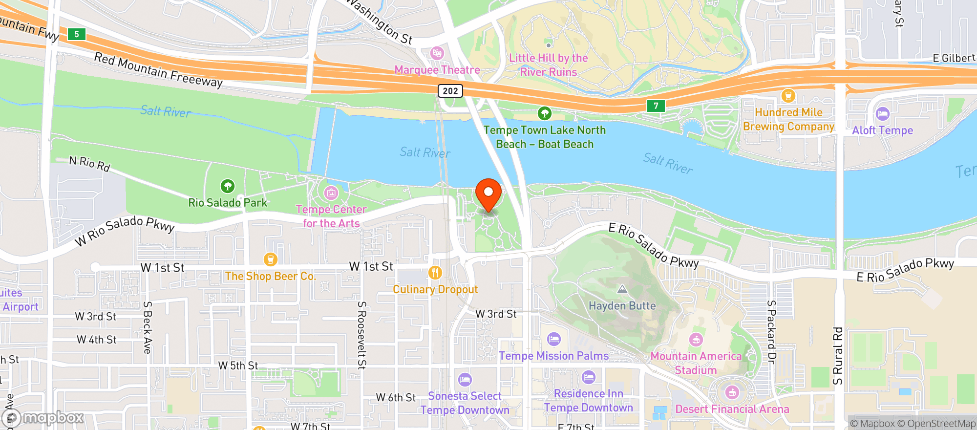 Map showing Tempe Beach Park