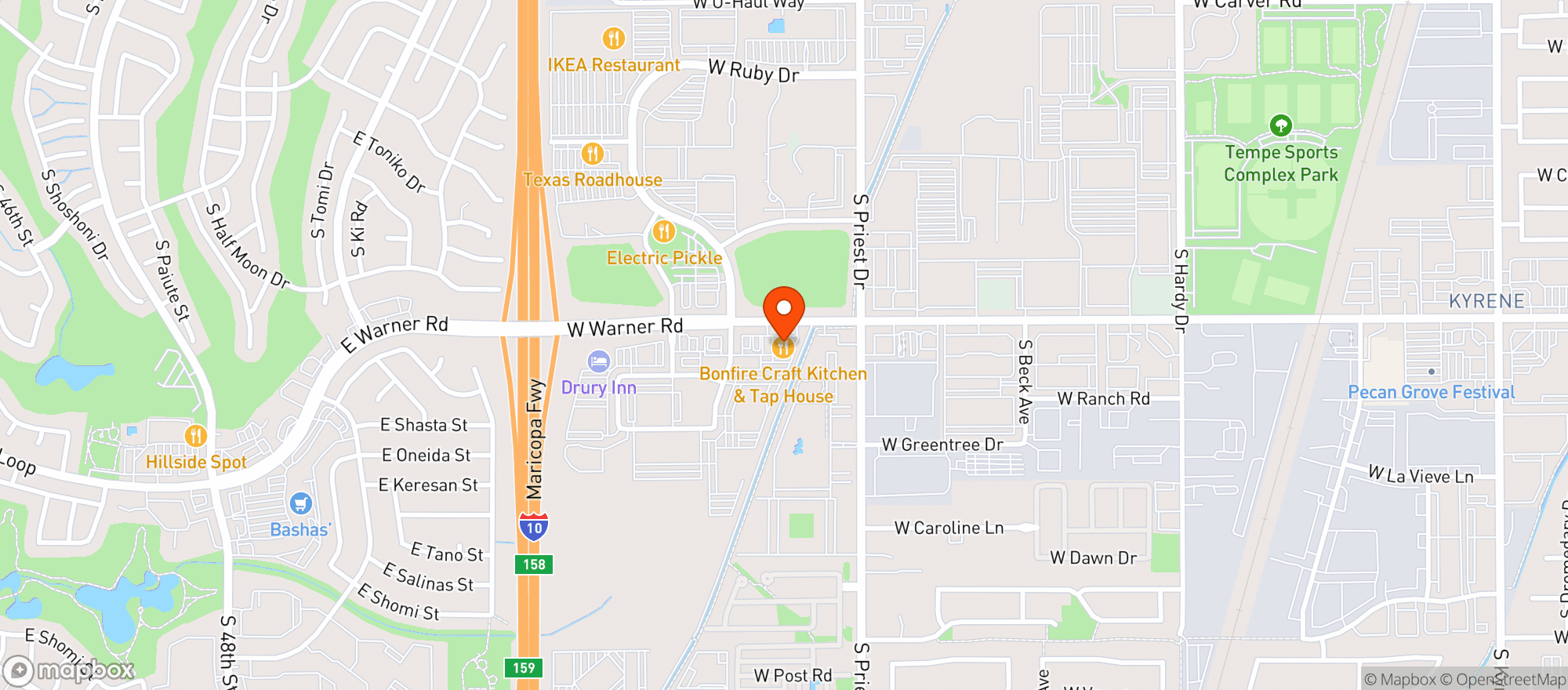 Map showing Bonfire Craft Kitchen & Tap House