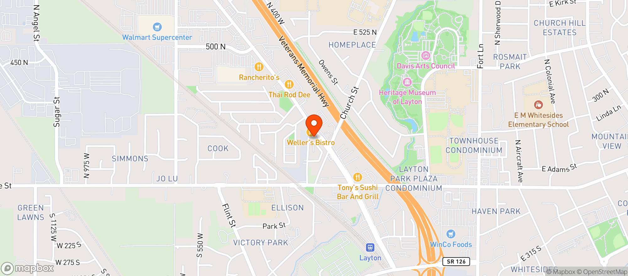 Map showing Wellers Bistro