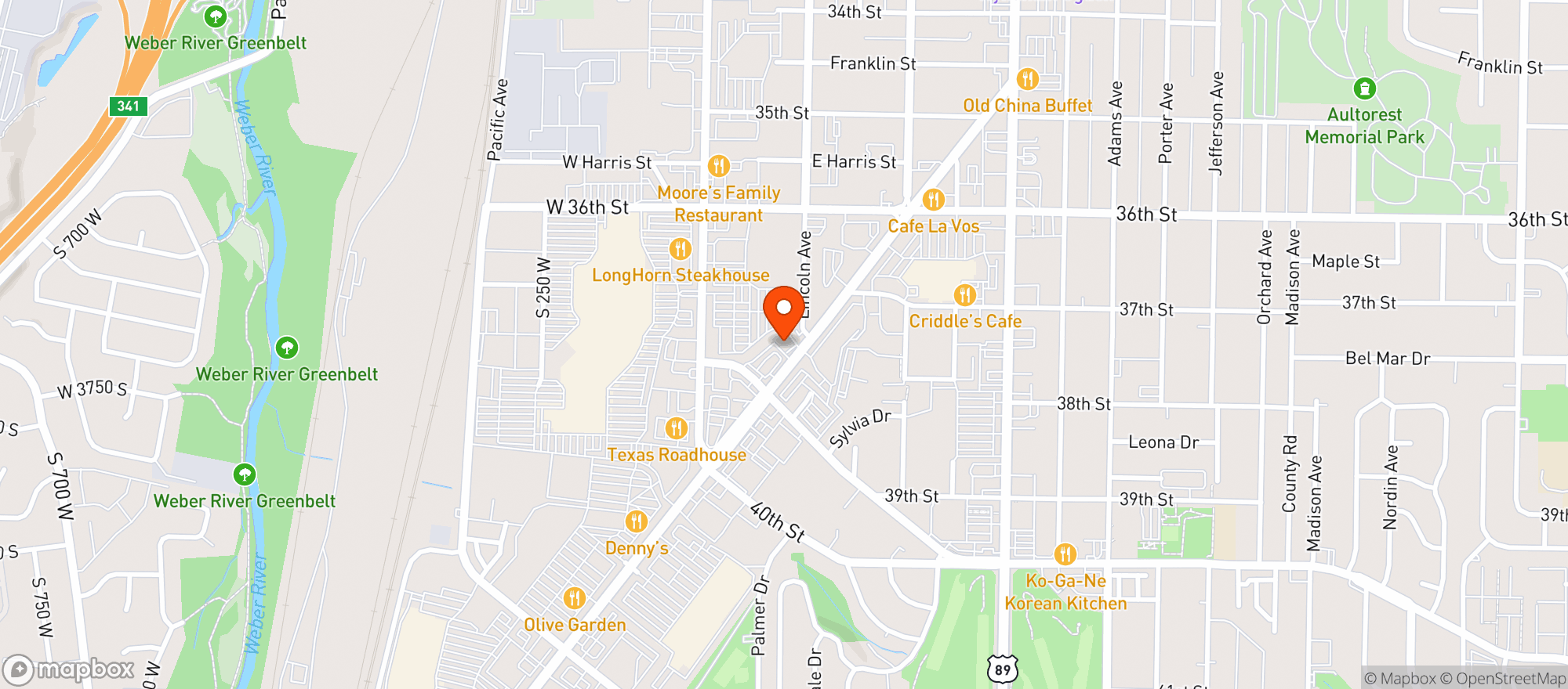 Map showing Steiny S Family Sports Grill