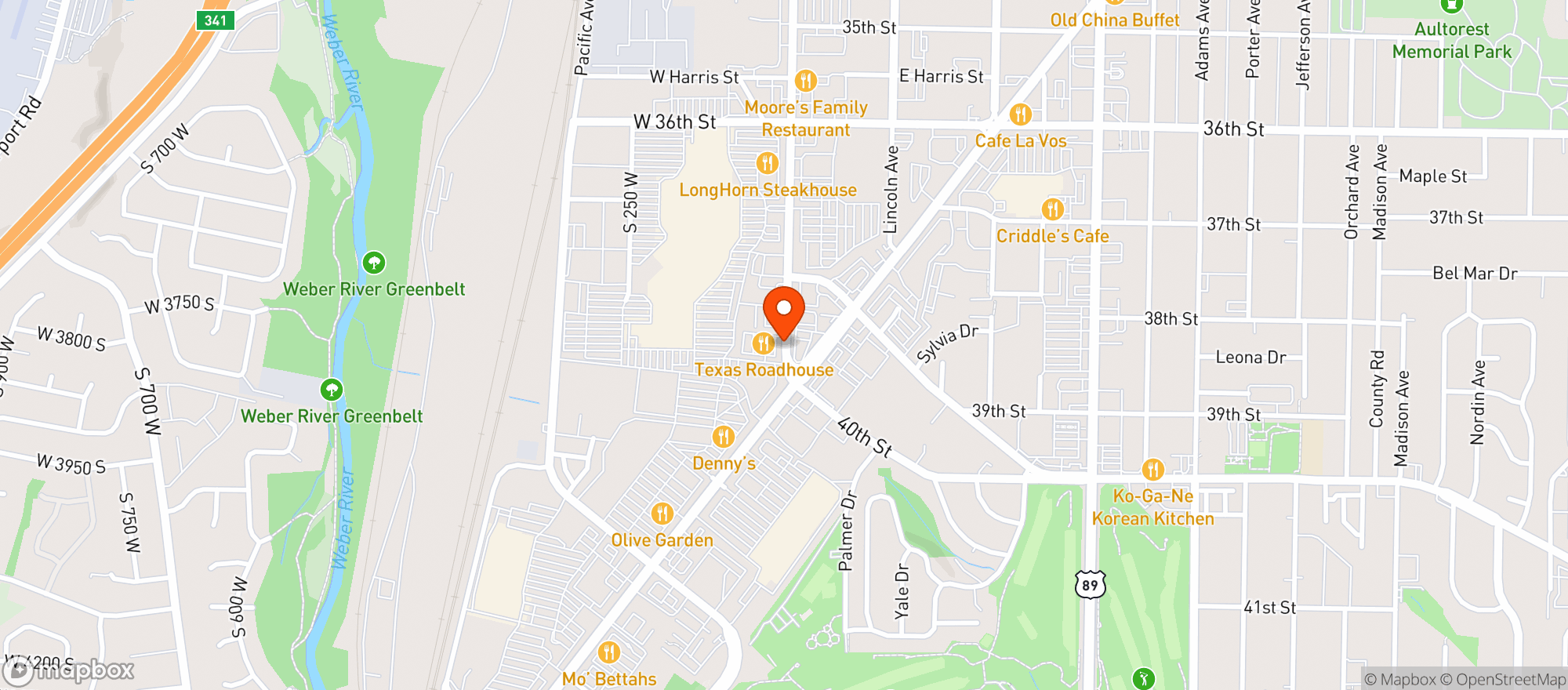 Map showing Texas Roadhouse