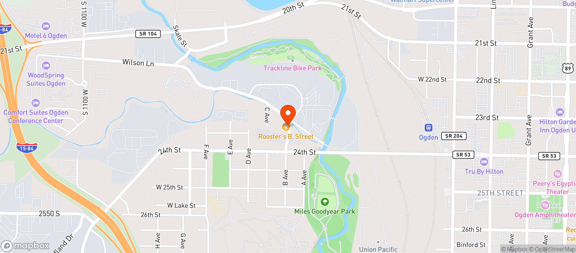 Map showing Roosters B Street Taproom