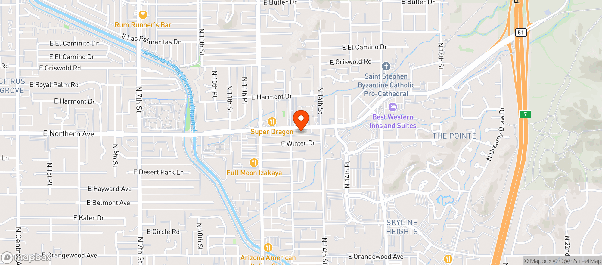 Map showing JUN/A Beer & Bev Co. Bottle Shop