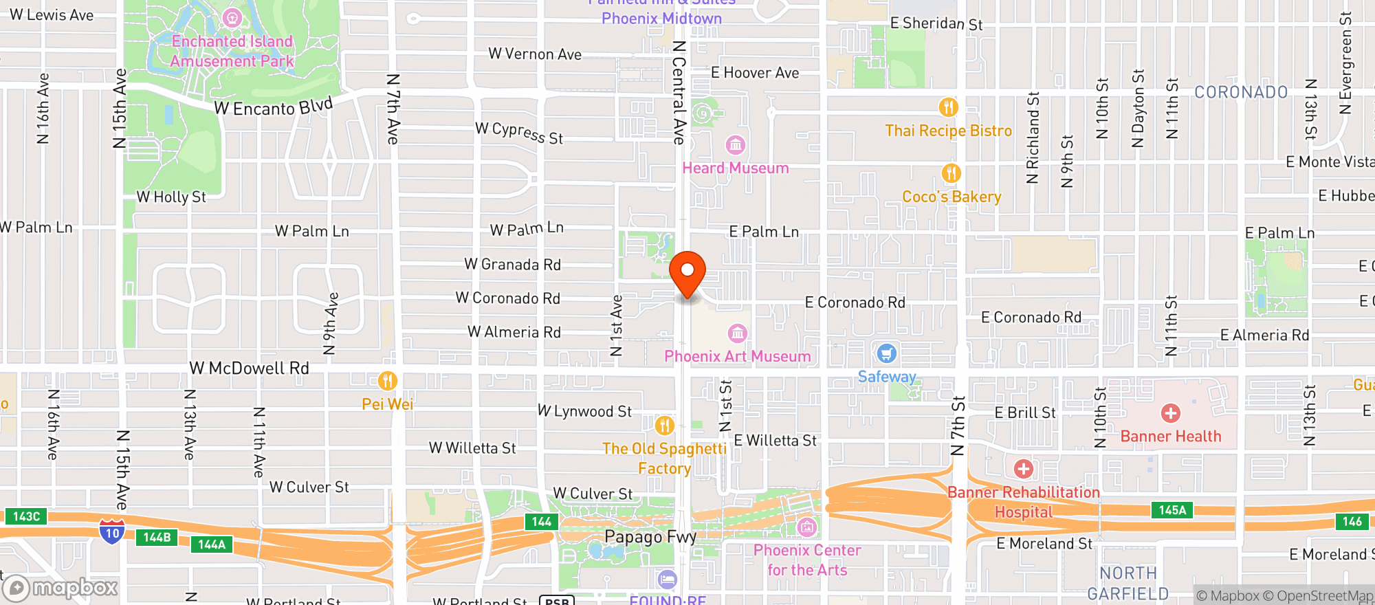 Map showing The Phoenix Theatre Company