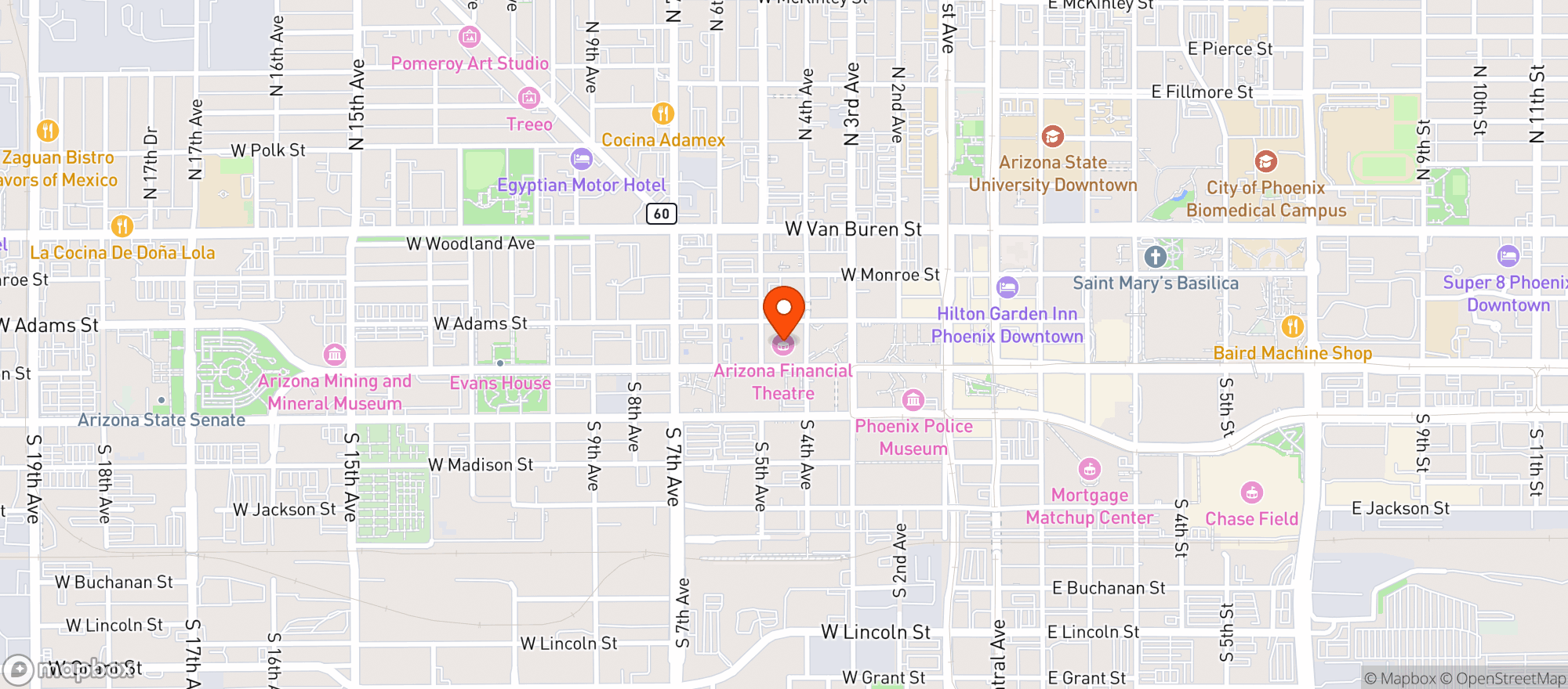 Map showing Arizona Financial Theatre