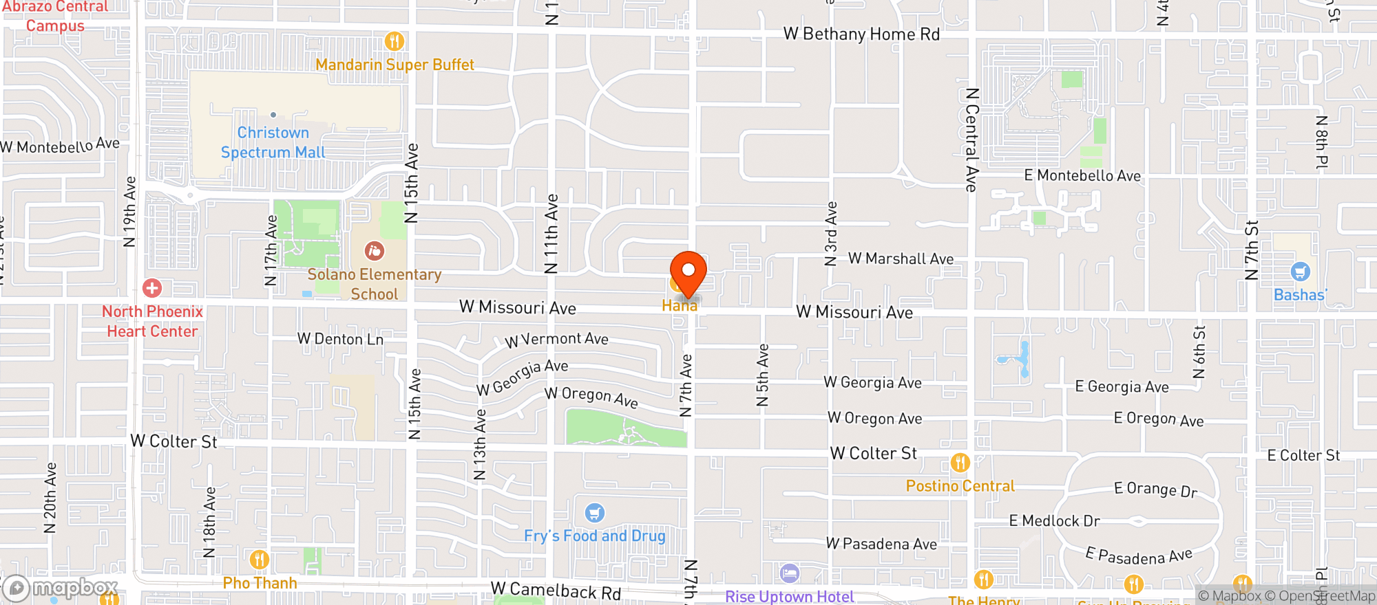 Map showing Hana Japanese Eatery
