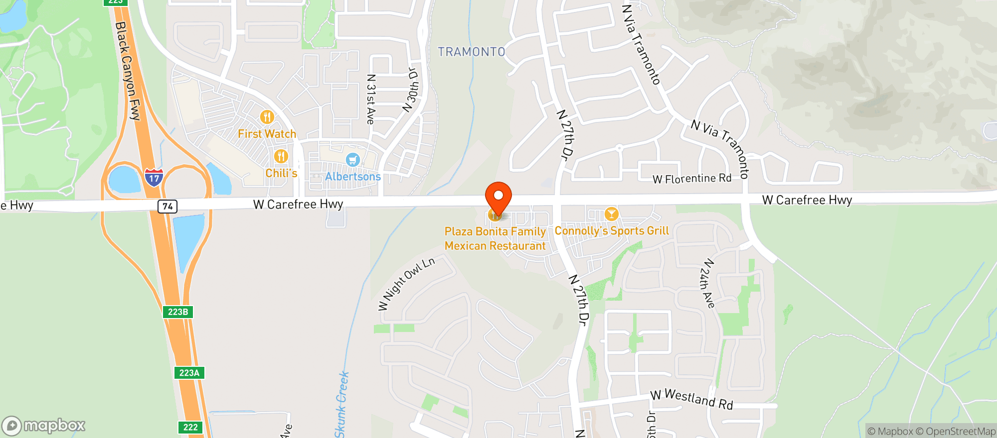 Map showing Plaza Bonita Mexican