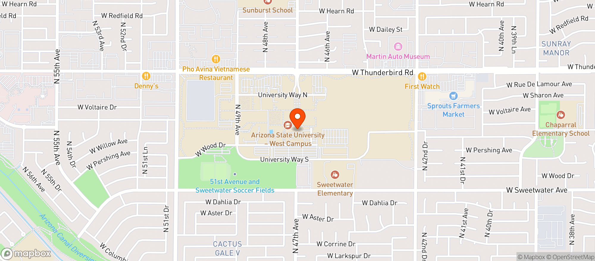 Map showing Aramark Asu Pod Market