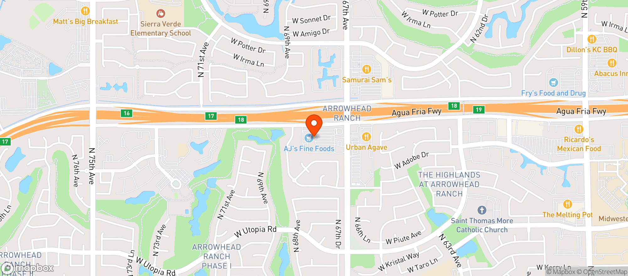 Map showing Ajs Fine Foods