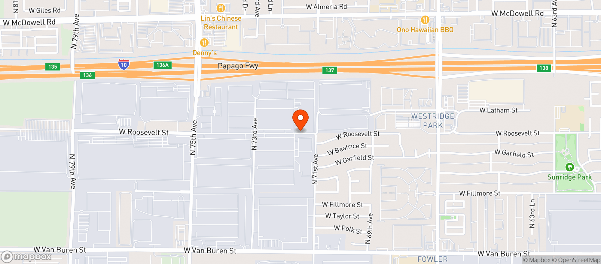 Map showing BevMo - Phoenix - Roosevelt