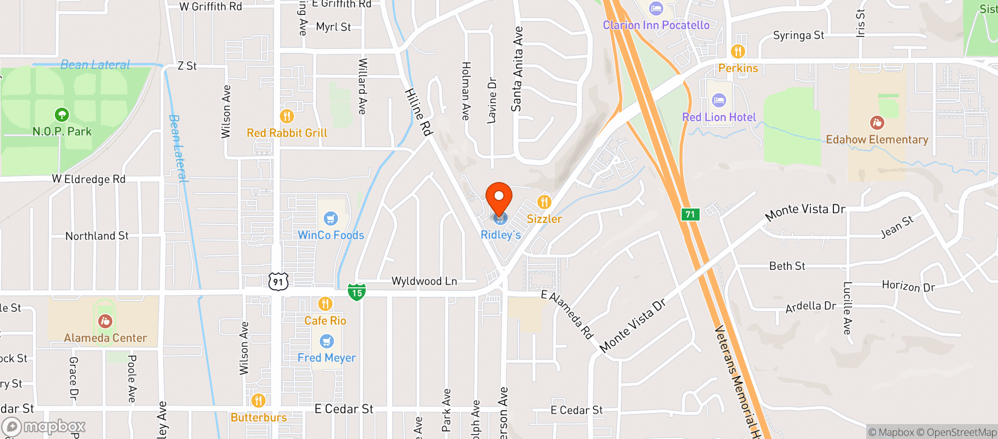 Map showing Ridleys Family Markets (Pocatello Creek) - 00100014871