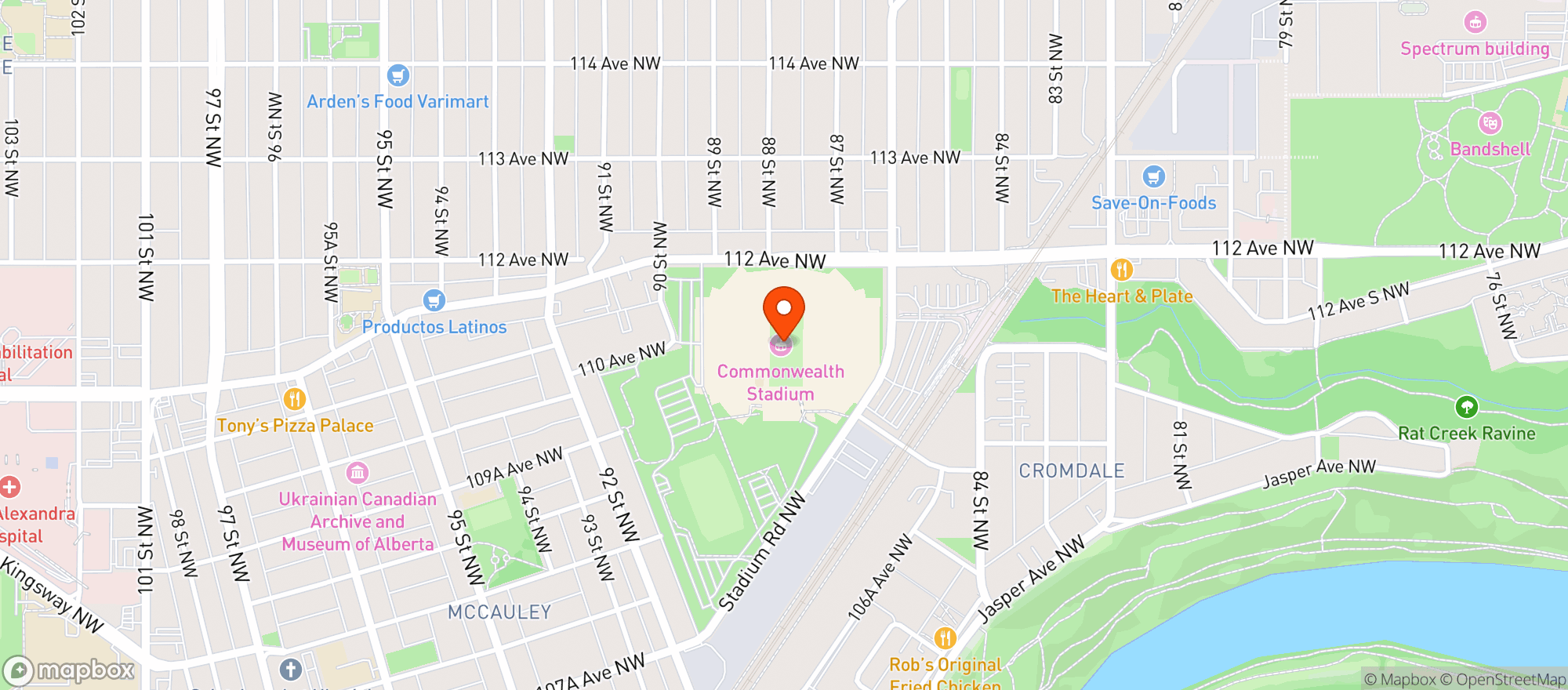 Map showing Commonwealth Stadium