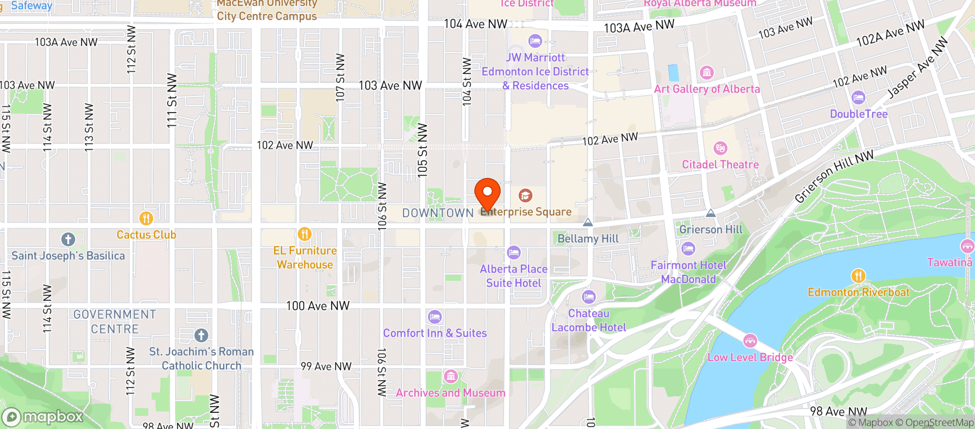 Map showing Bay/enterprise Square Lrt Station