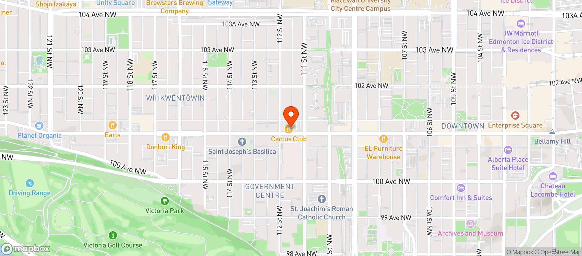 Map showing Cactus Club Cafe