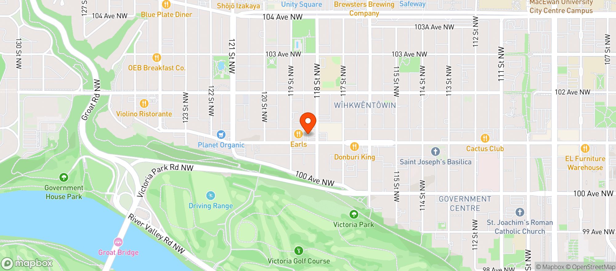 Map showing Earls Edmonton Tin Palace