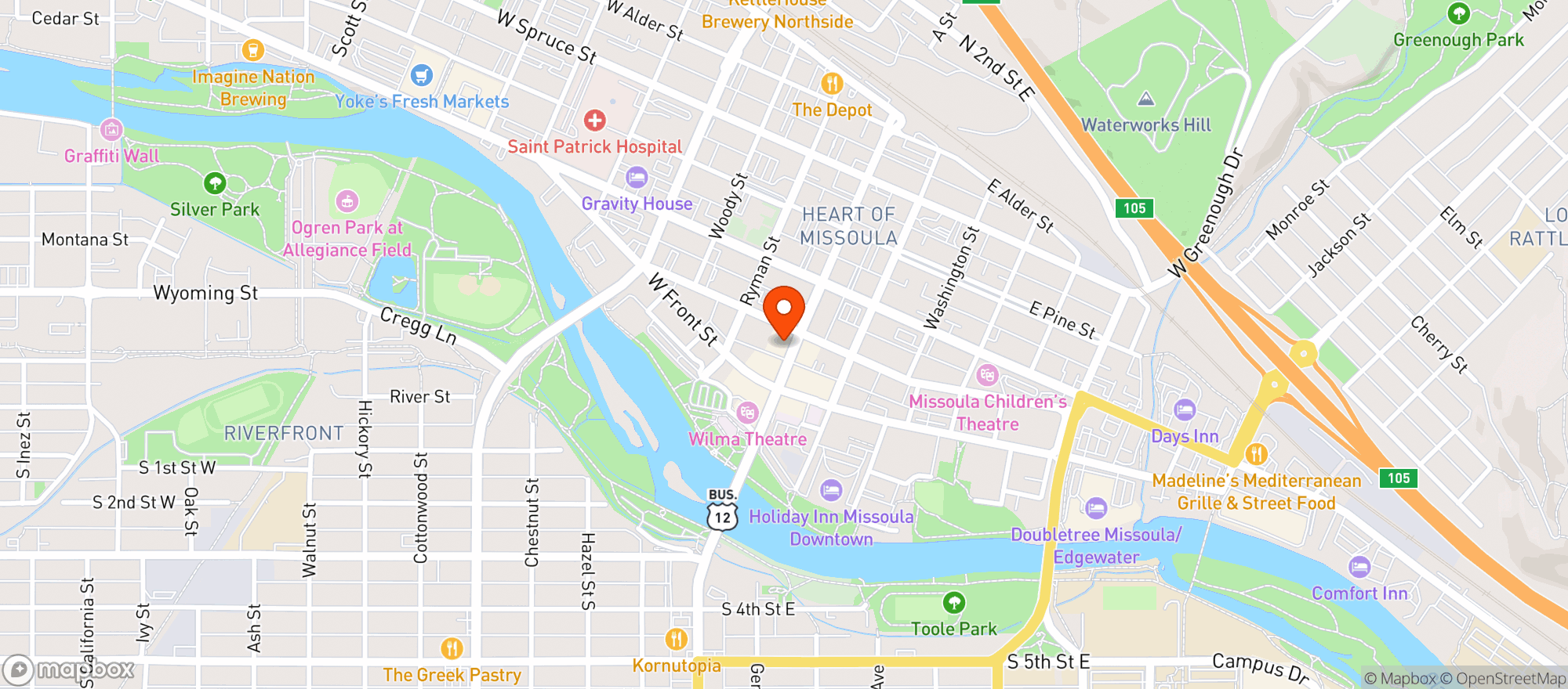 Map showing Cookies Weed Dispensary Missoula