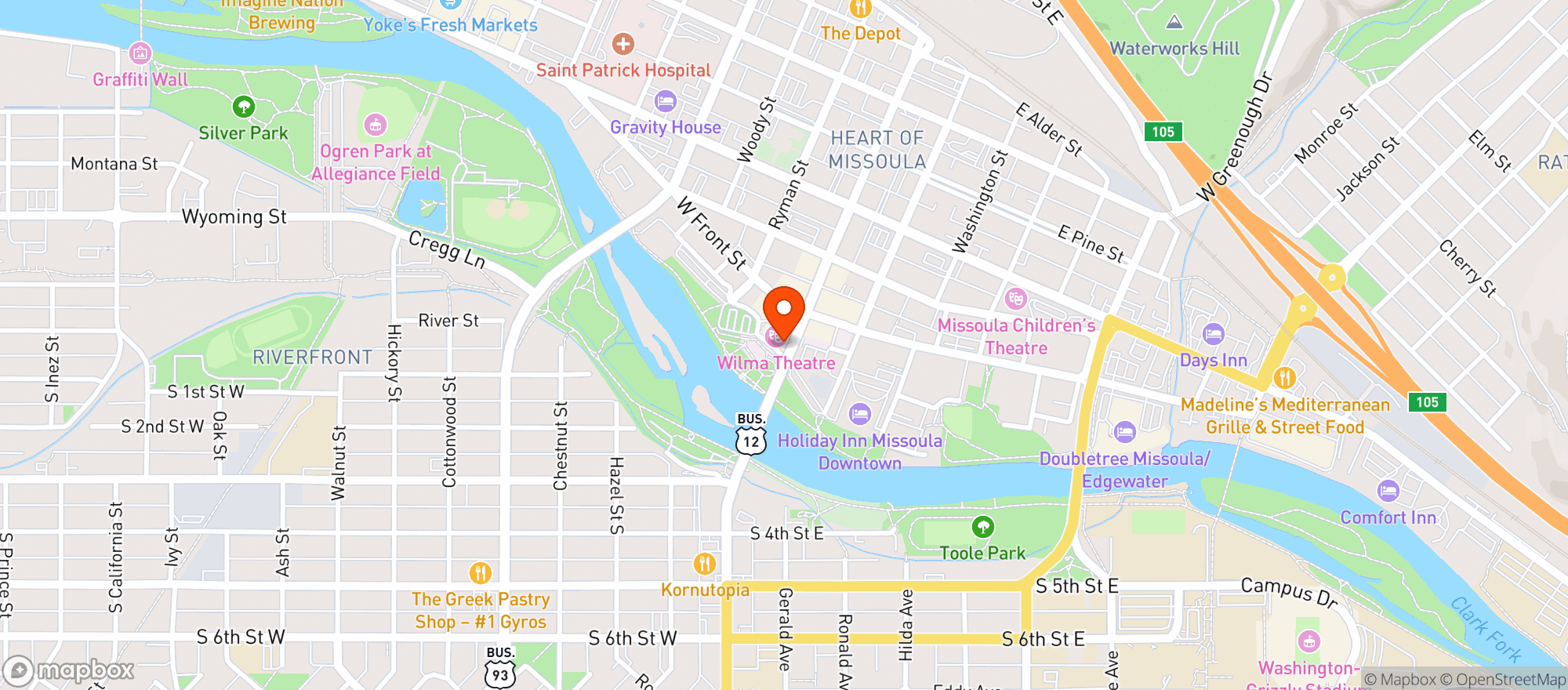 Map showing The Wilma Theater