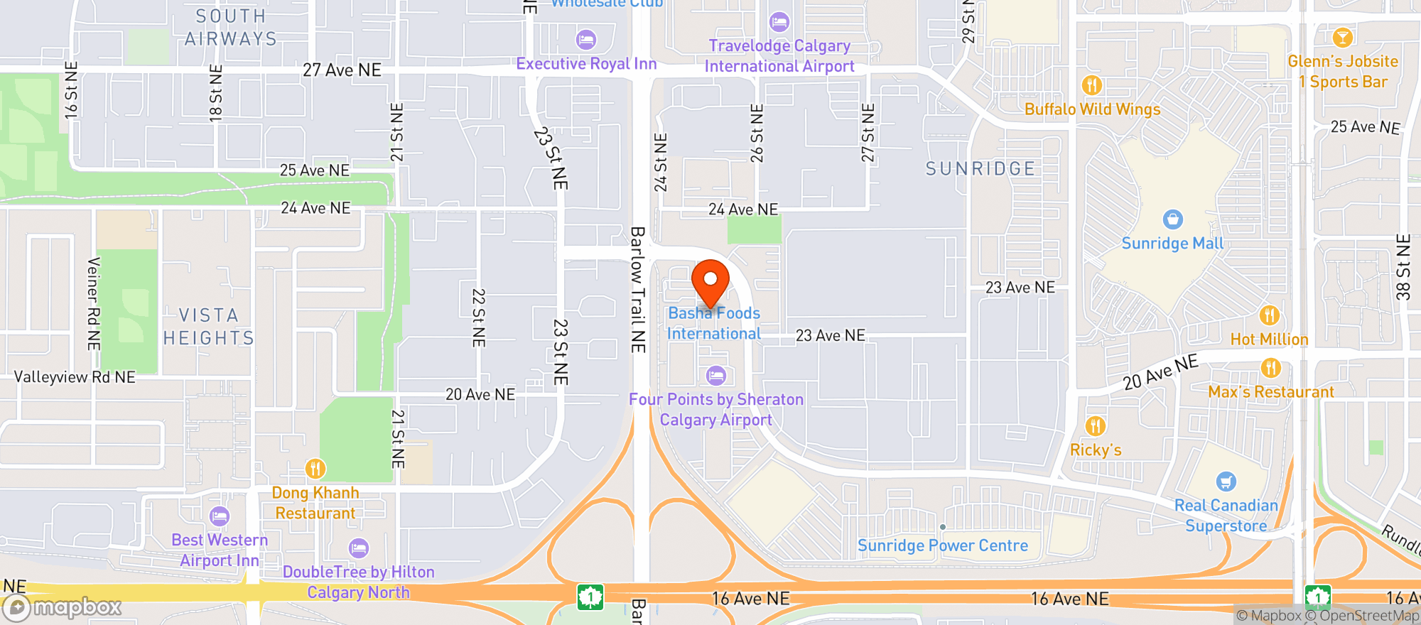 Map showing Sunridge Park Wine Spirits Cold Beer