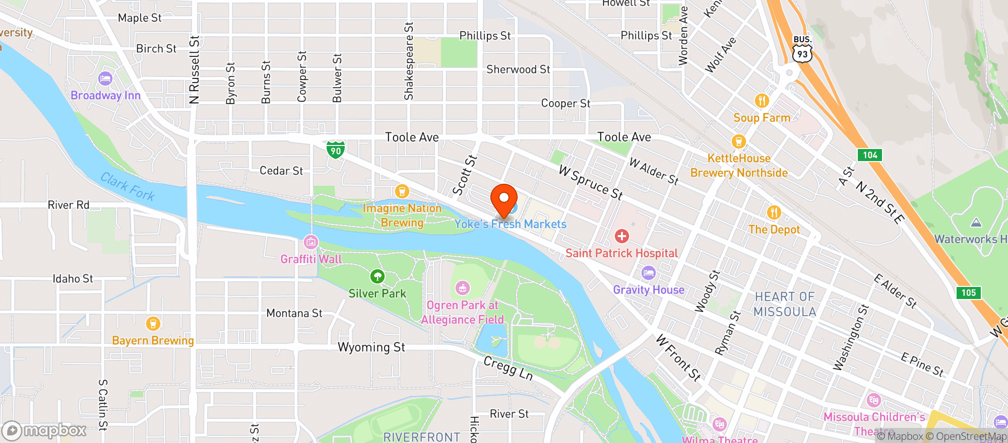 Map showing Yokes Fresh Market