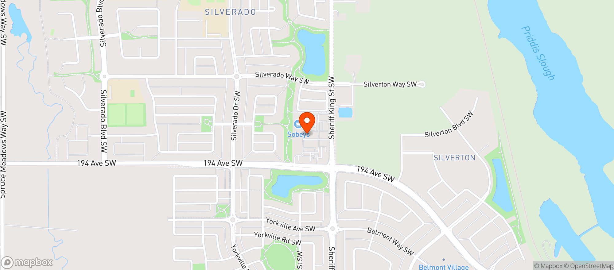 Map showing Sobeys Liquor Silverado