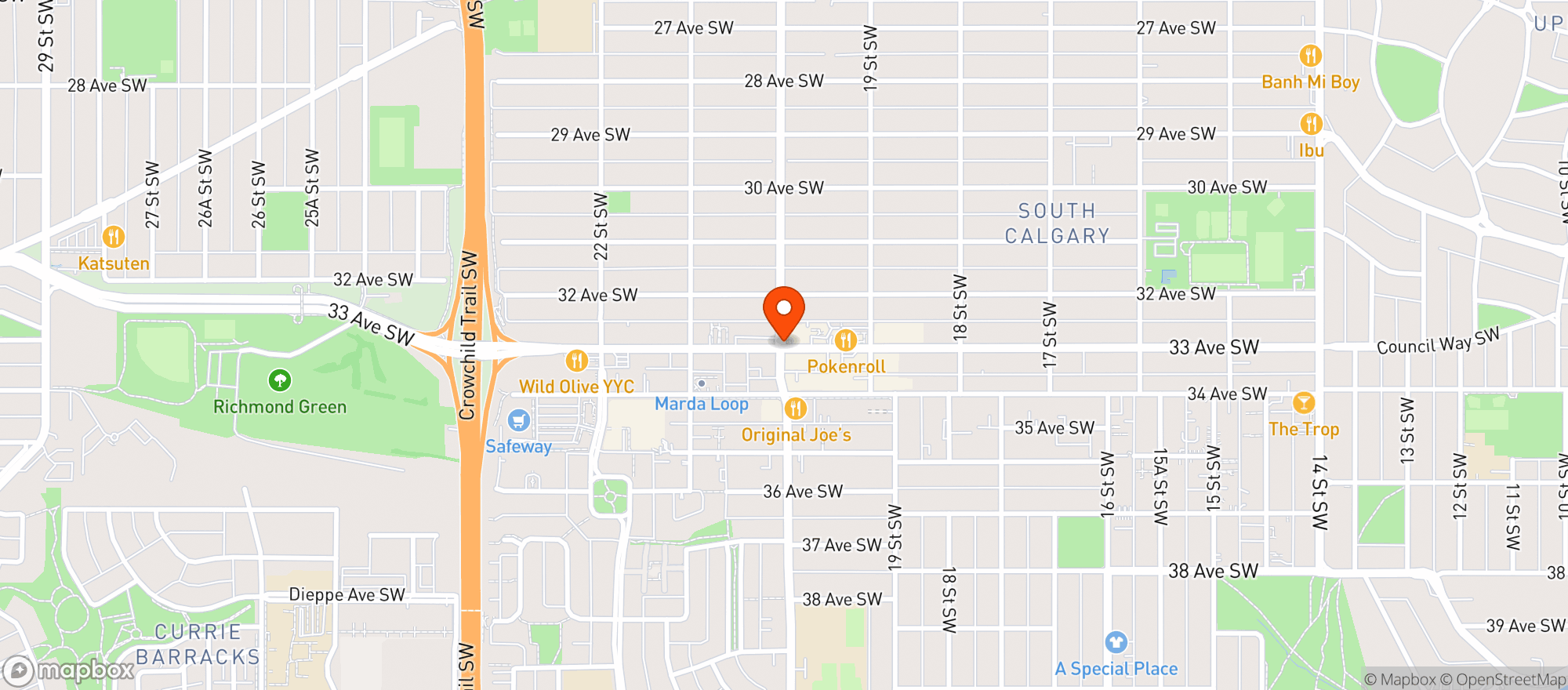 Map showing Blush Lane Marda Loop