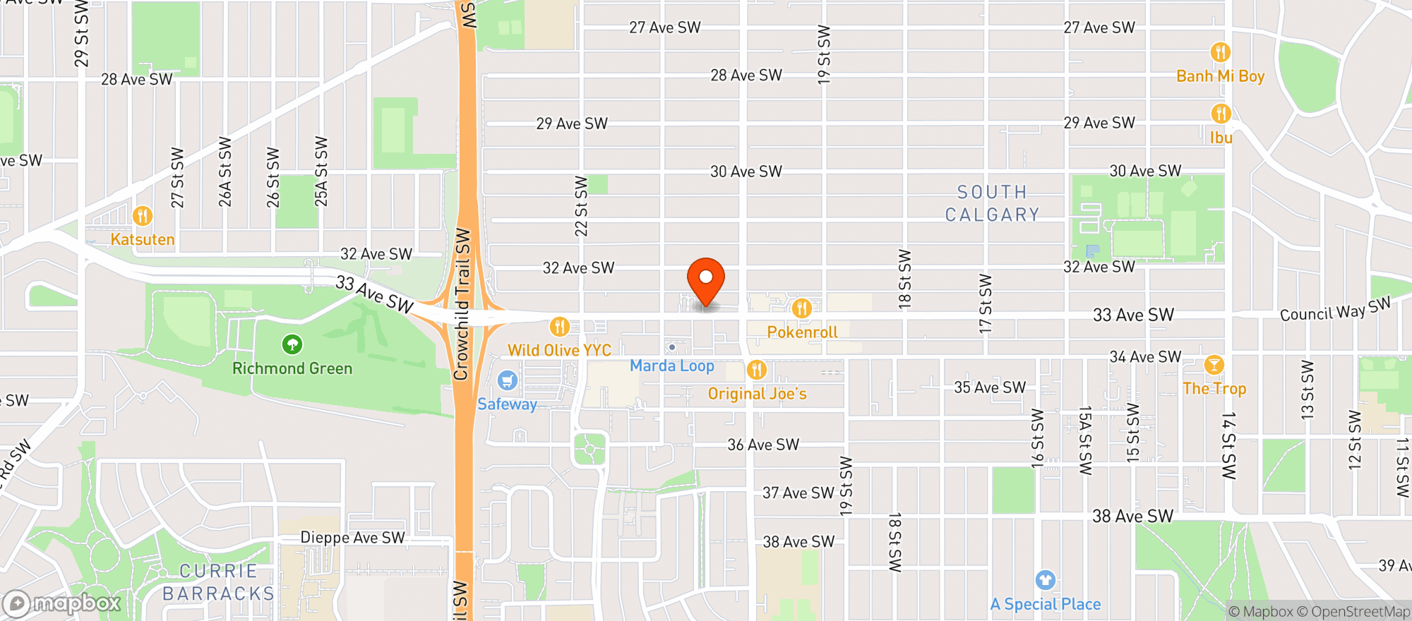 Map showing Highlander Wine & Spirits Marda Loop