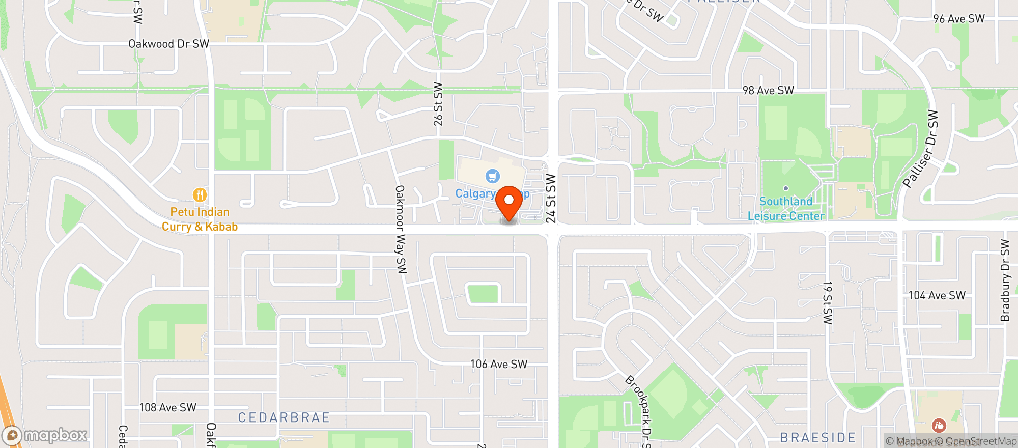 Map showing Calgary Co-op Oakridge Wine Spirits Beer