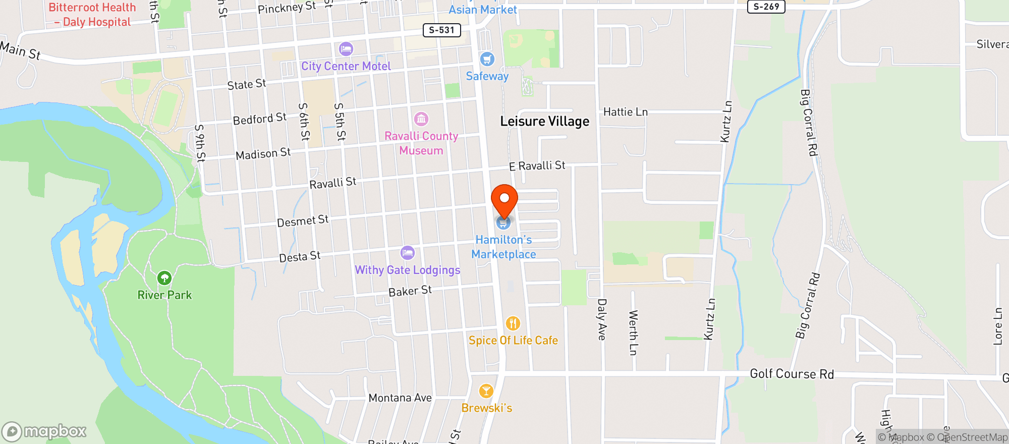Map showing Hamiltons Marketplace