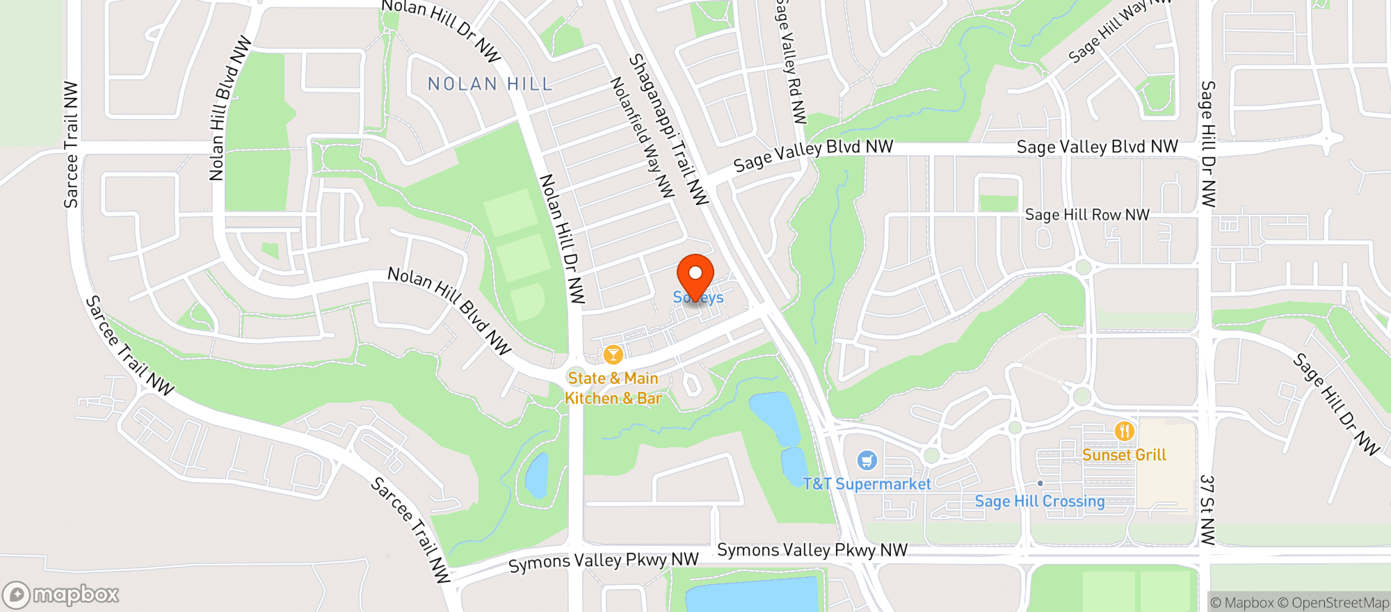 Map showing Sobeys Liquor Nolan Hill