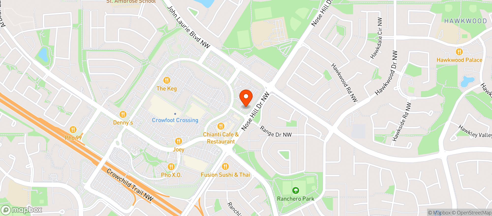 Map showing Crowfoot Wine & Spirits