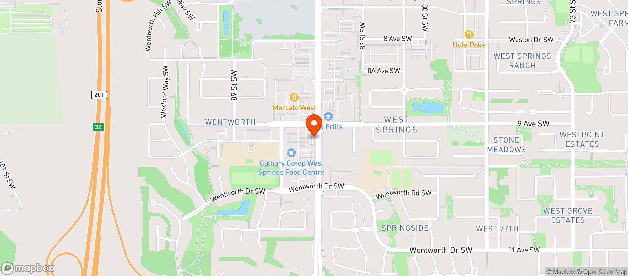 Map showing Calgary Co-op West Springs Wine Spirits Beer