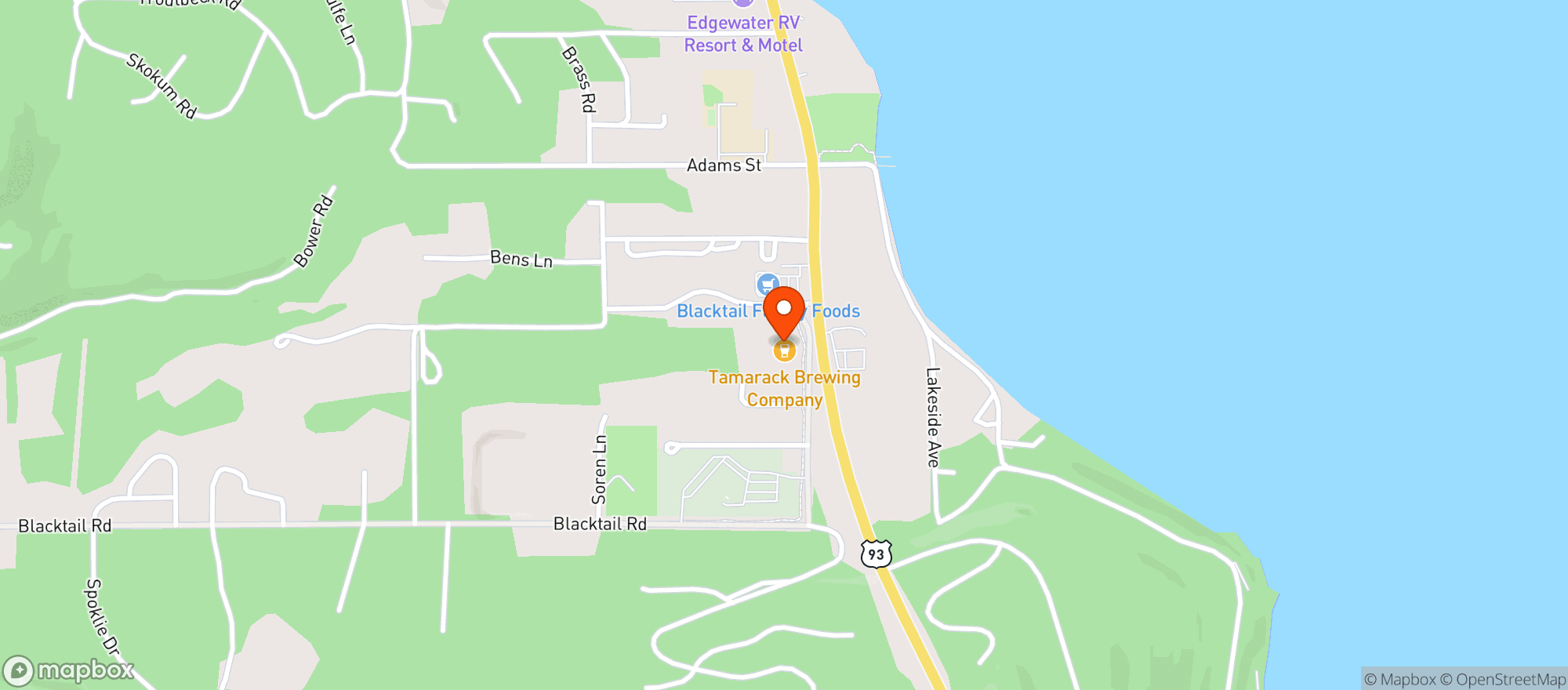 Map showing Tamarack Alehouse & Grill