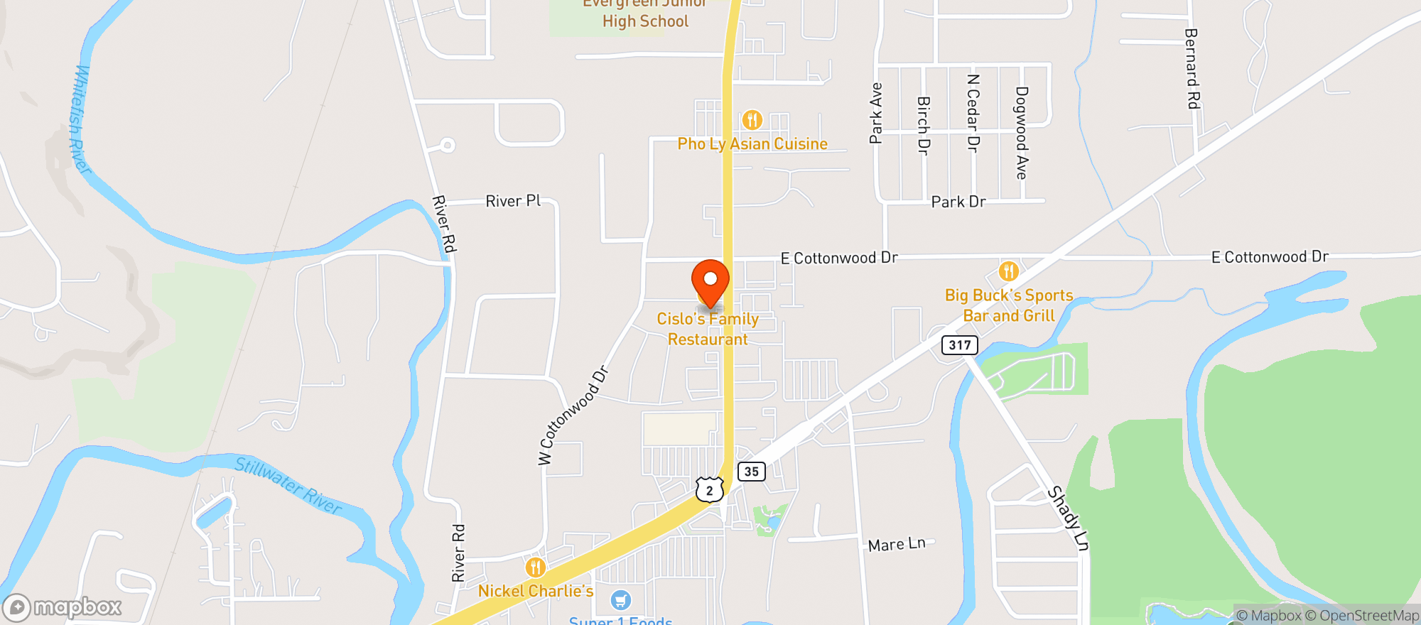 Map showing Evergreen Liquor Store