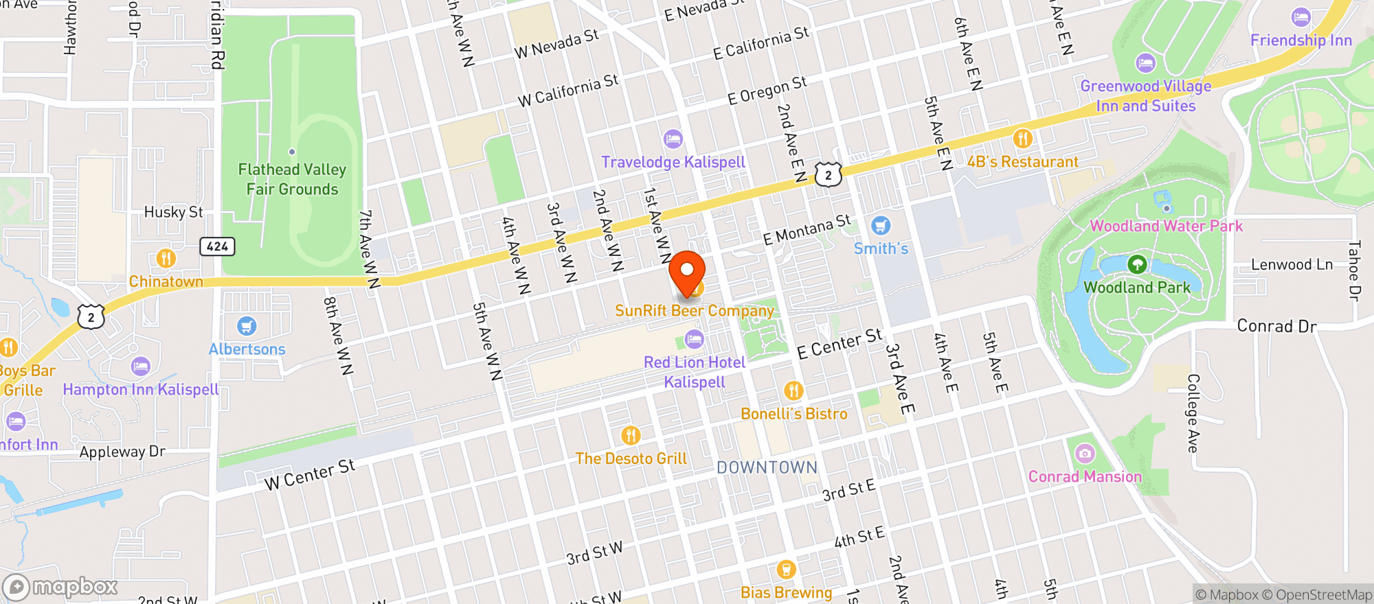 Map showing Super 1 - Kalispell City Center